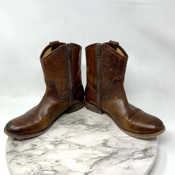 Frye Melissa Short Brown Leather Booties 6 Classic Equestrian Moto Bohemian - Picture 6 of 14